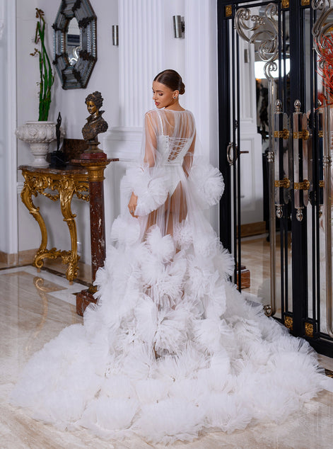 MOLLY Peignoir with 3D texture dahlias