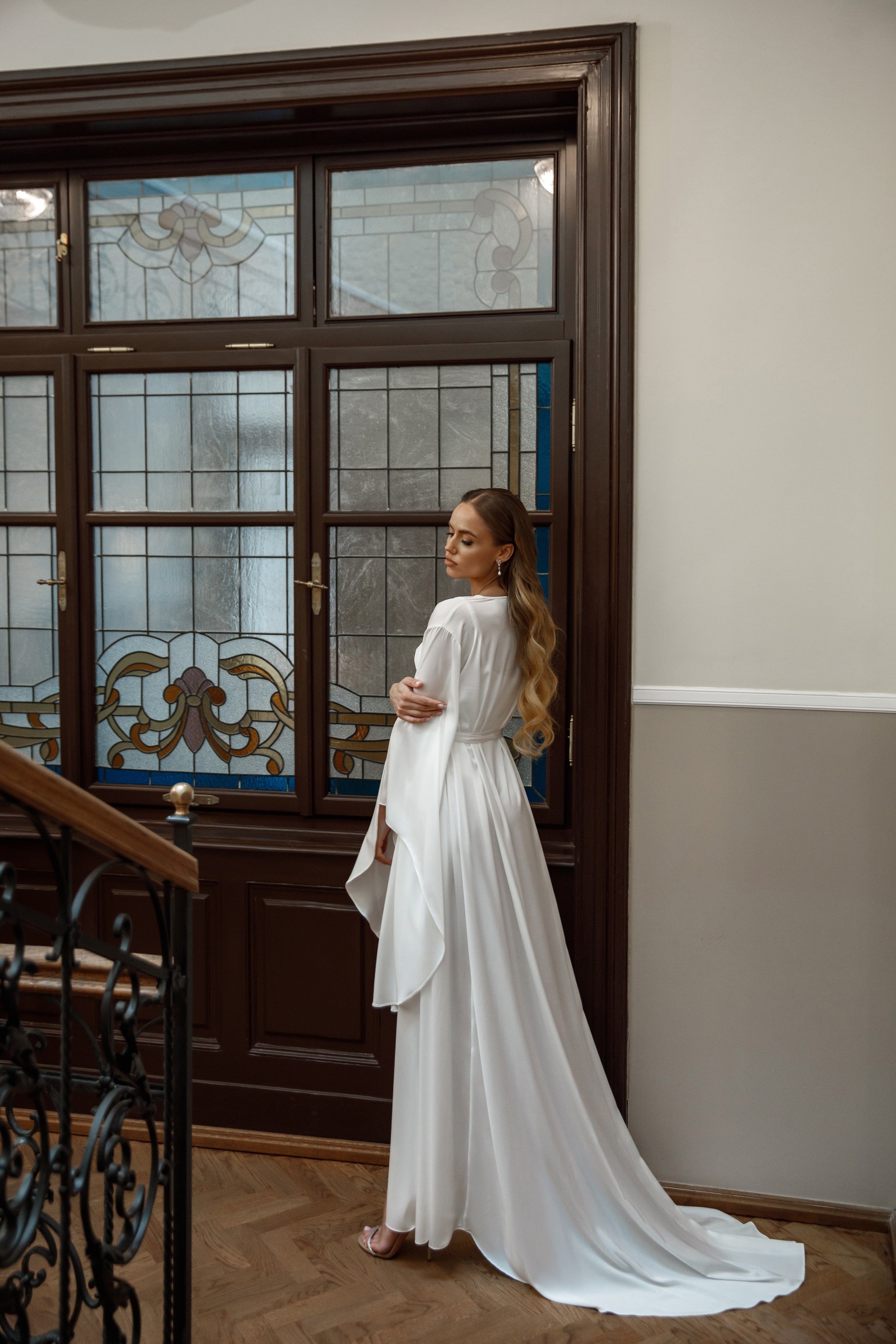 NATALIE silk kimono robe with train