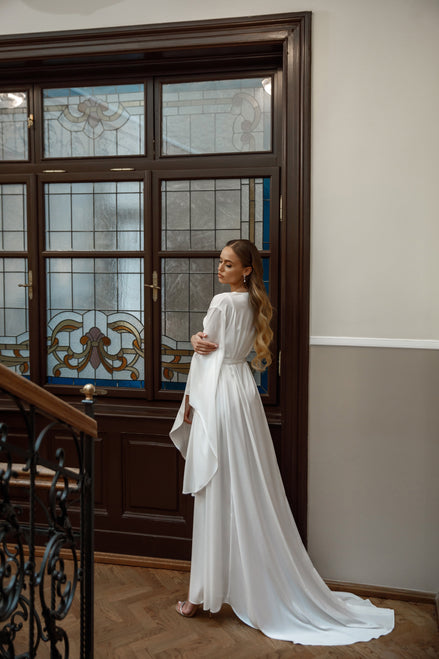 NATALIE silk kimono robe with train