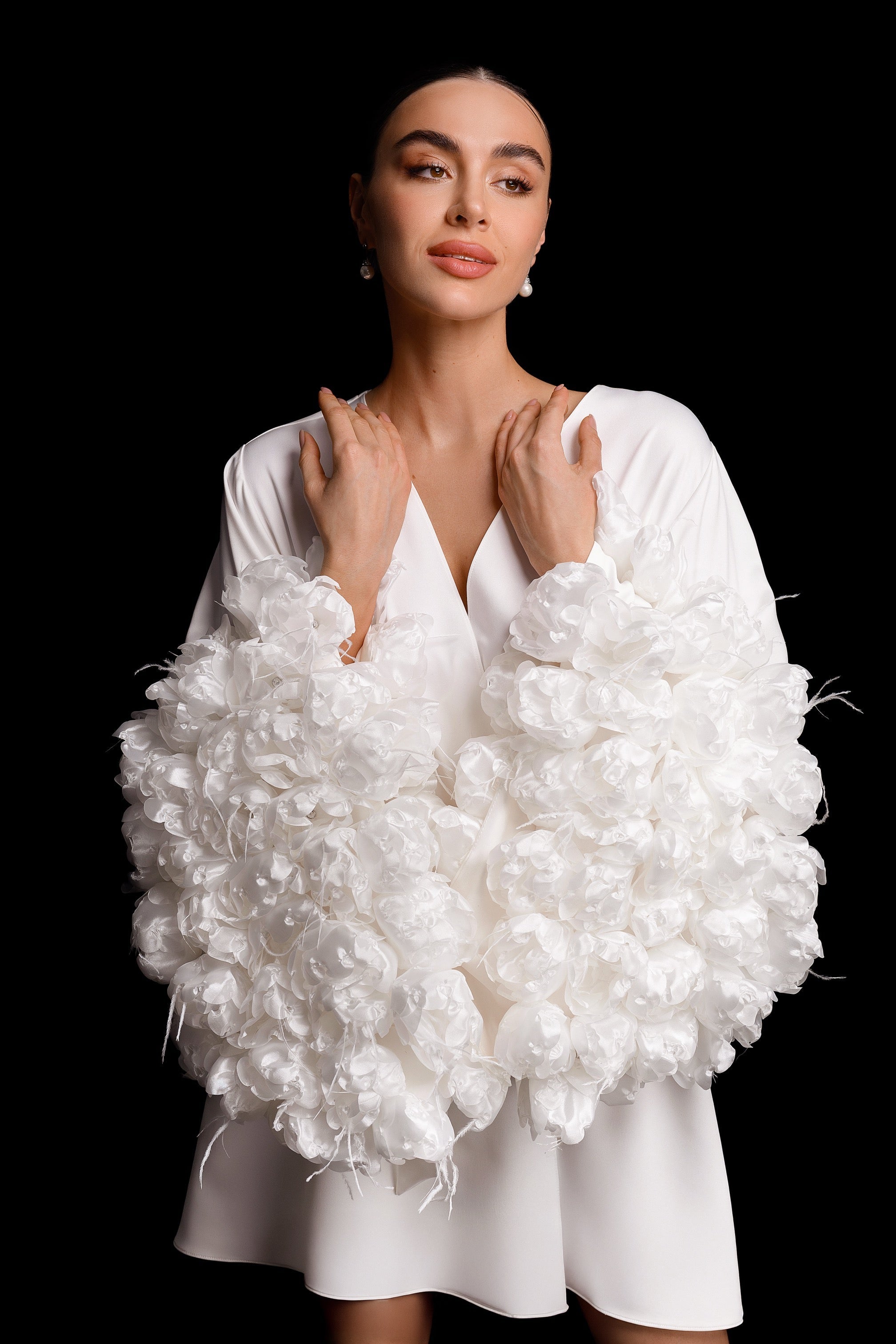 NICOLE MINI robe with handmade 3D flowers