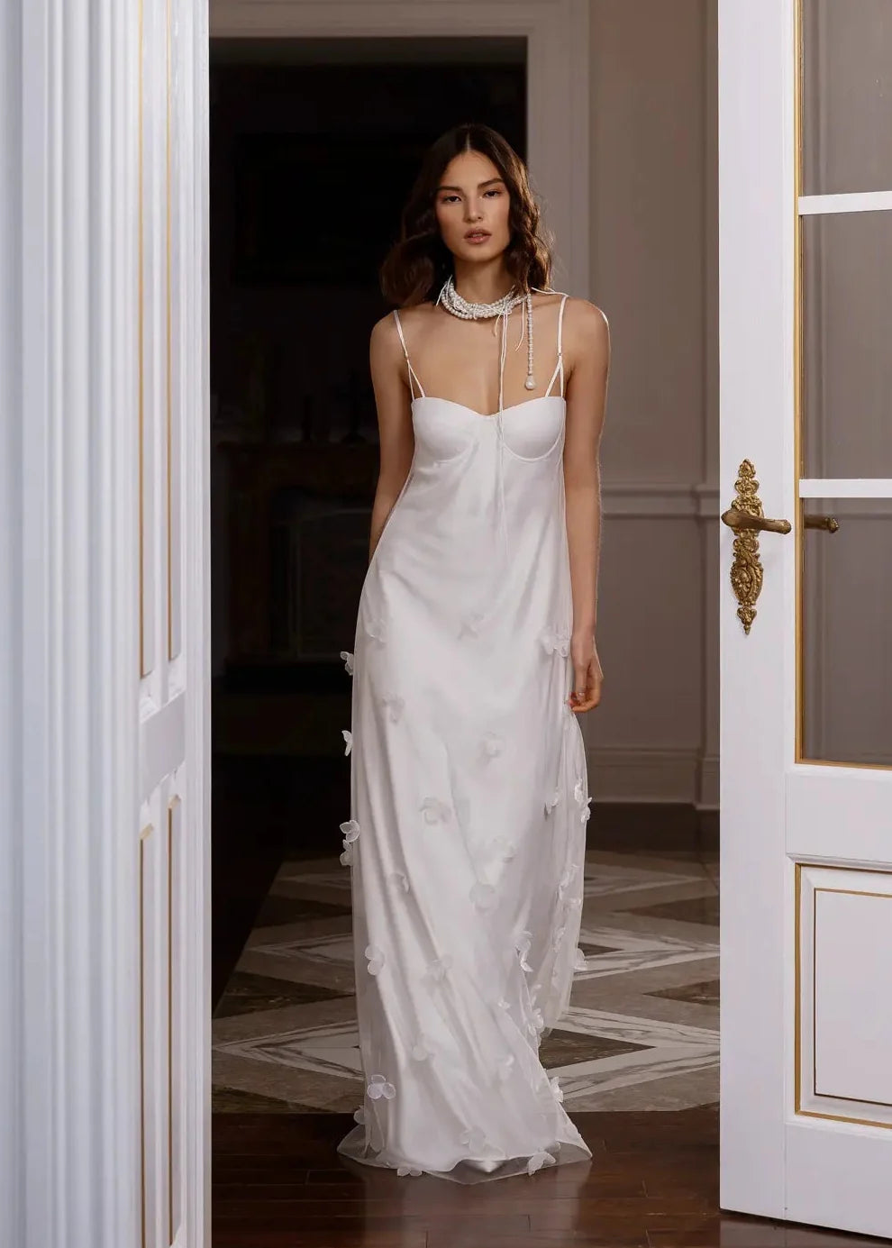 ODETTE slip dress with tulle and 3D flowers