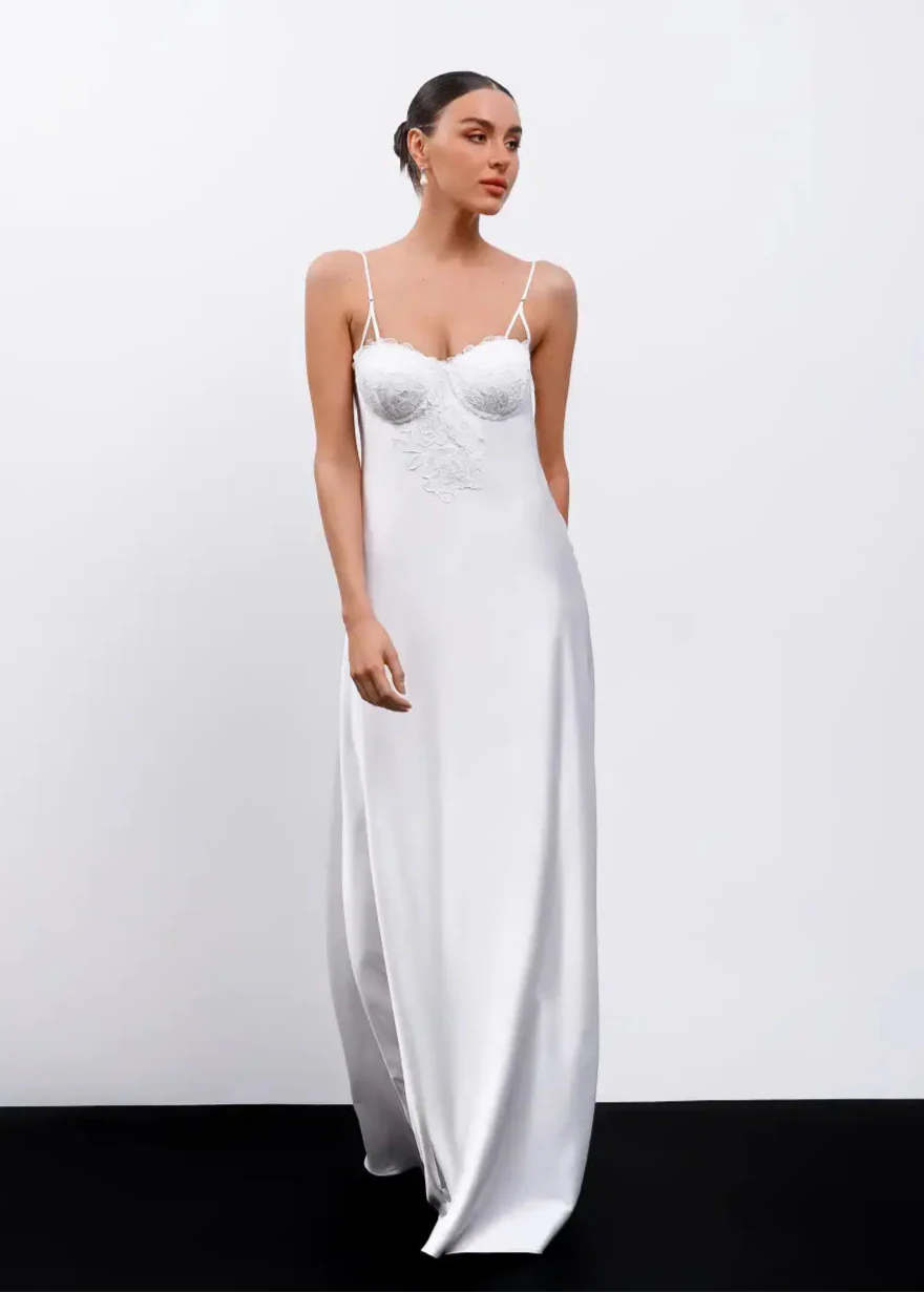 PAOLA LONG Maxi slip dress with lace