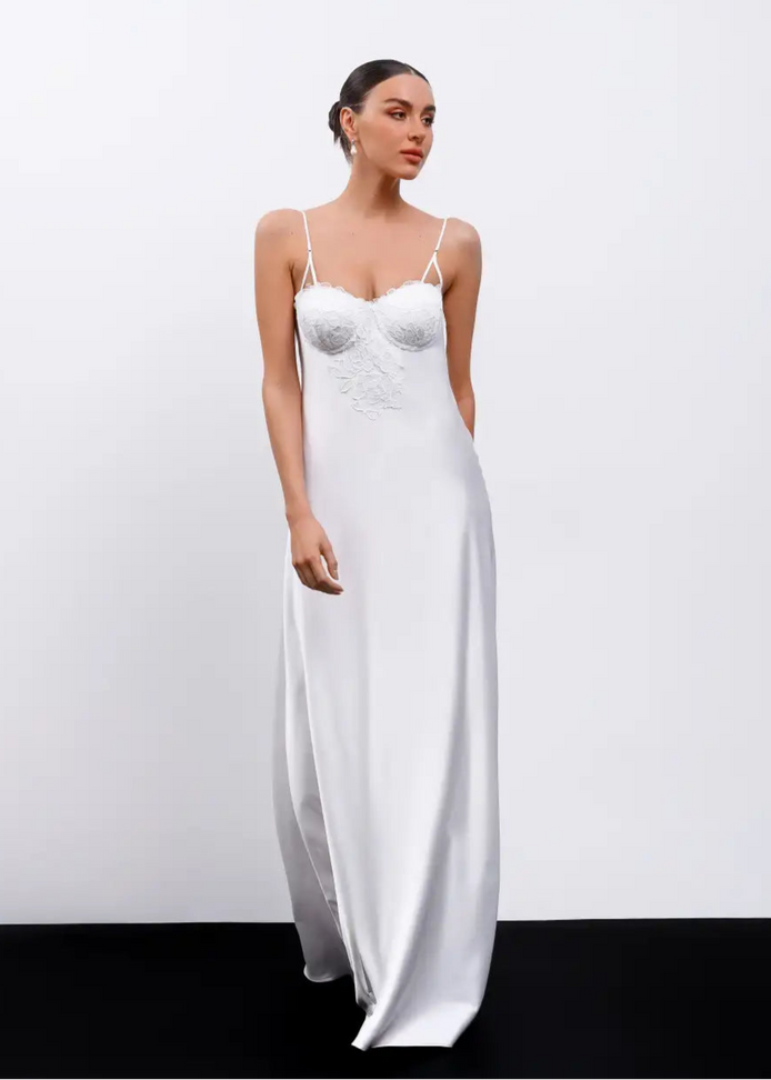 PAOLA LONG Maxi slip dress with lace