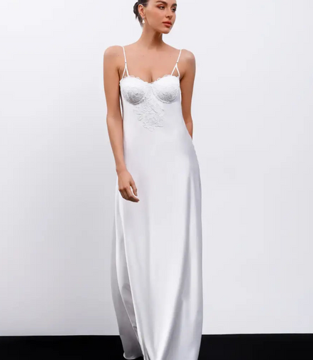 PAOLA LONG Maxi slip dress with lace