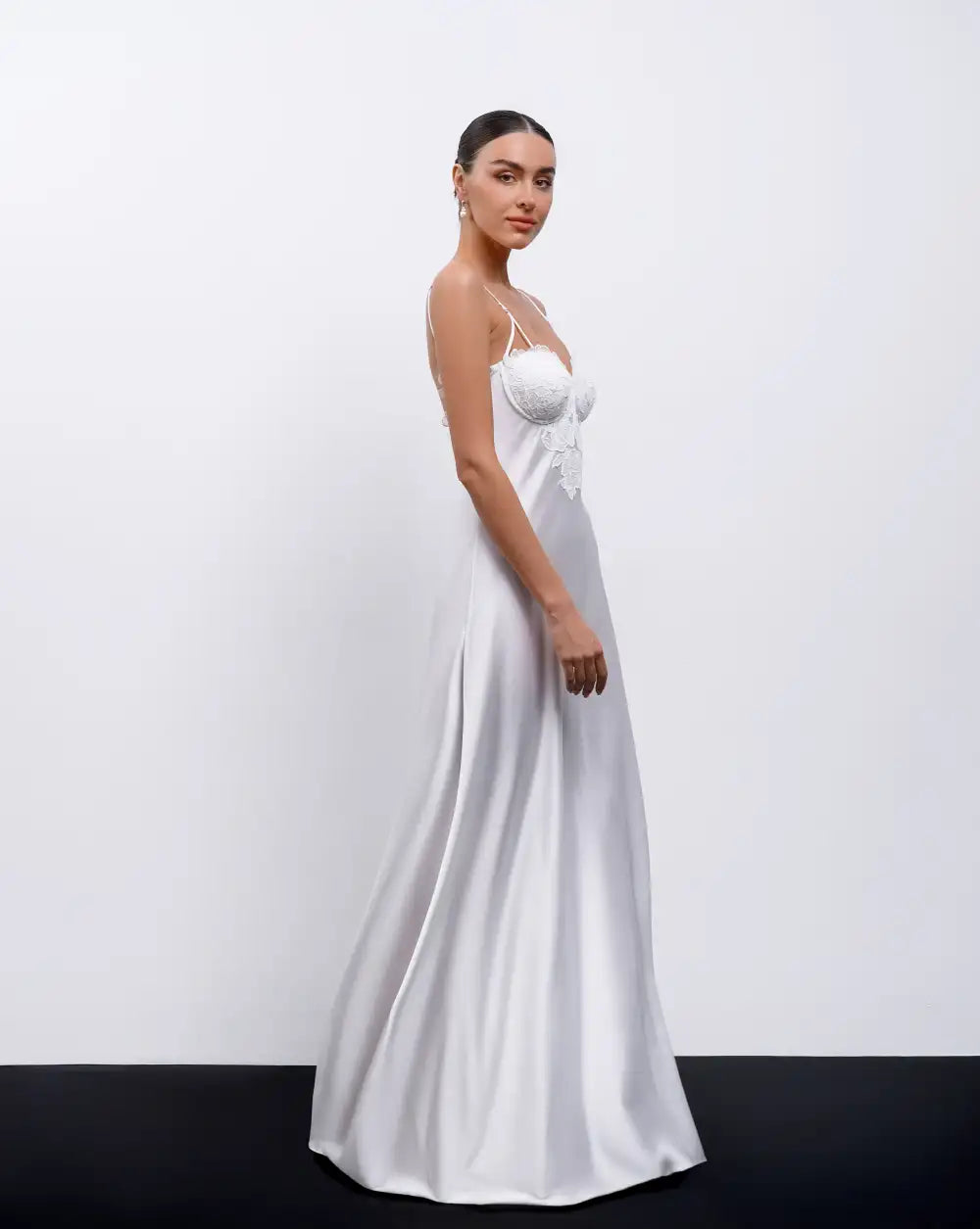 PAOLA LONG Maxi slip dress with lace