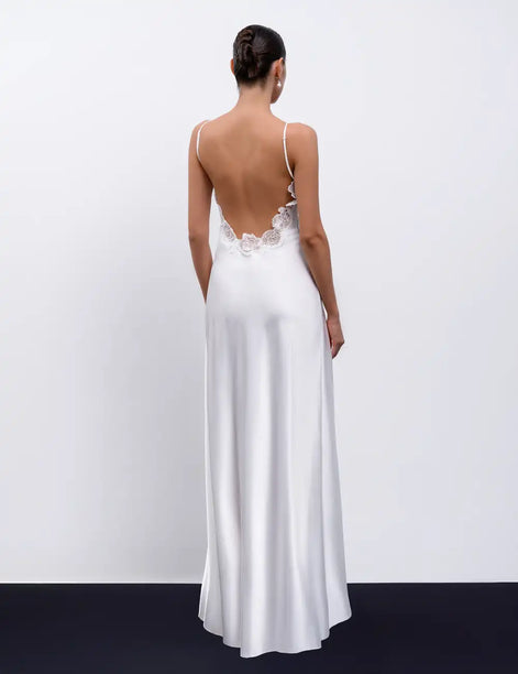 PAOLA LONG Maxi slip dress with lace