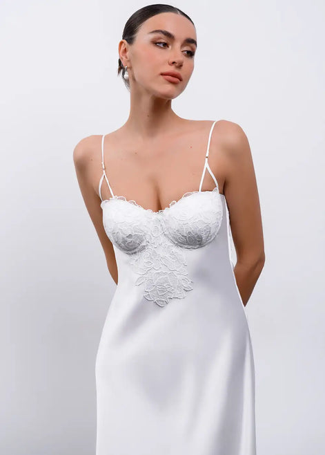 PAOLA LONG Maxi slip dress with lace