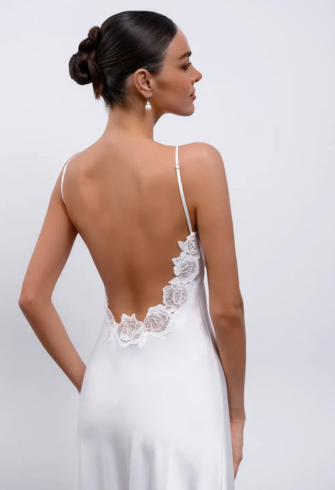 PAOLA LONG Maxi slip dress with lace