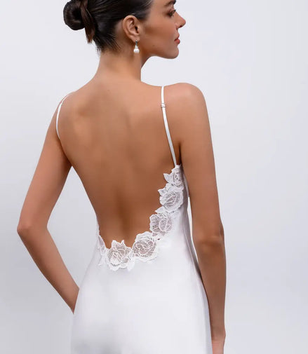 PAOLA LONG Maxi slip dress with lace