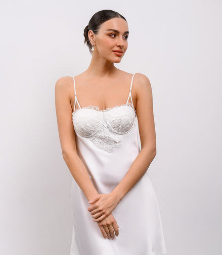 PAOLA SHORT midi slip dress with lace