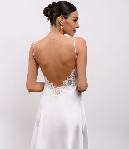 PAOLA SHORT midi slip dress with lace