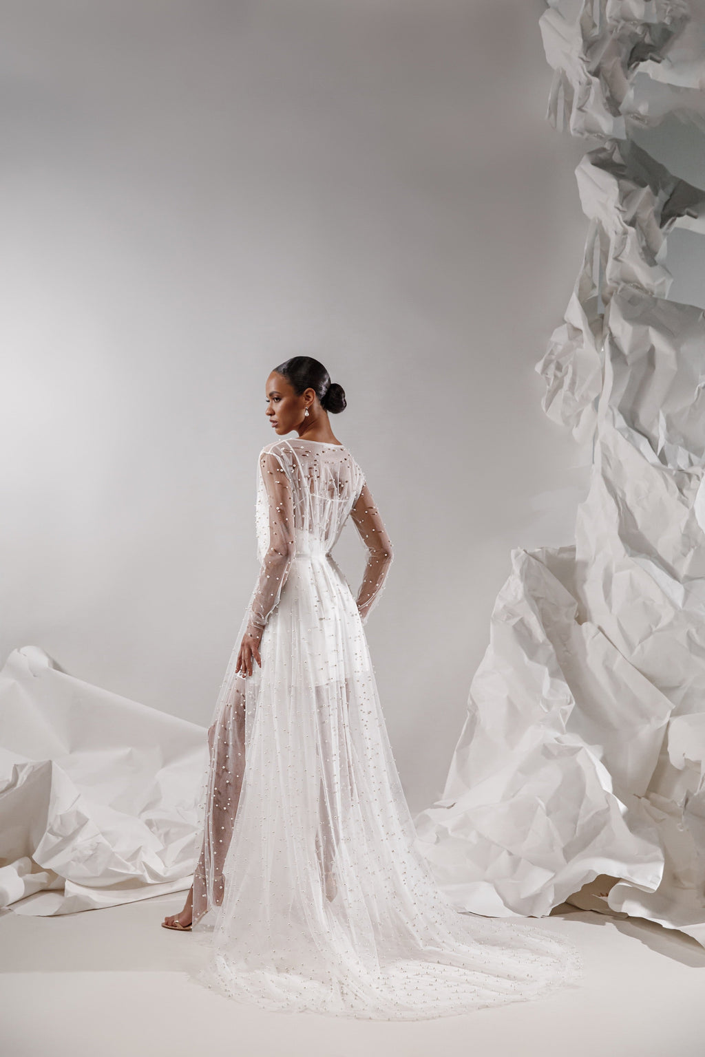 PEARL silk slip dress with pearl embellishment