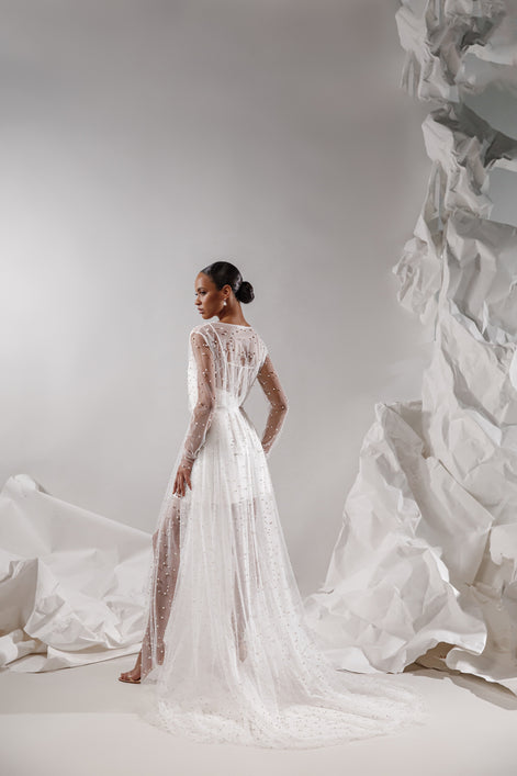 PEARL silk slip dress with pearl embellishment