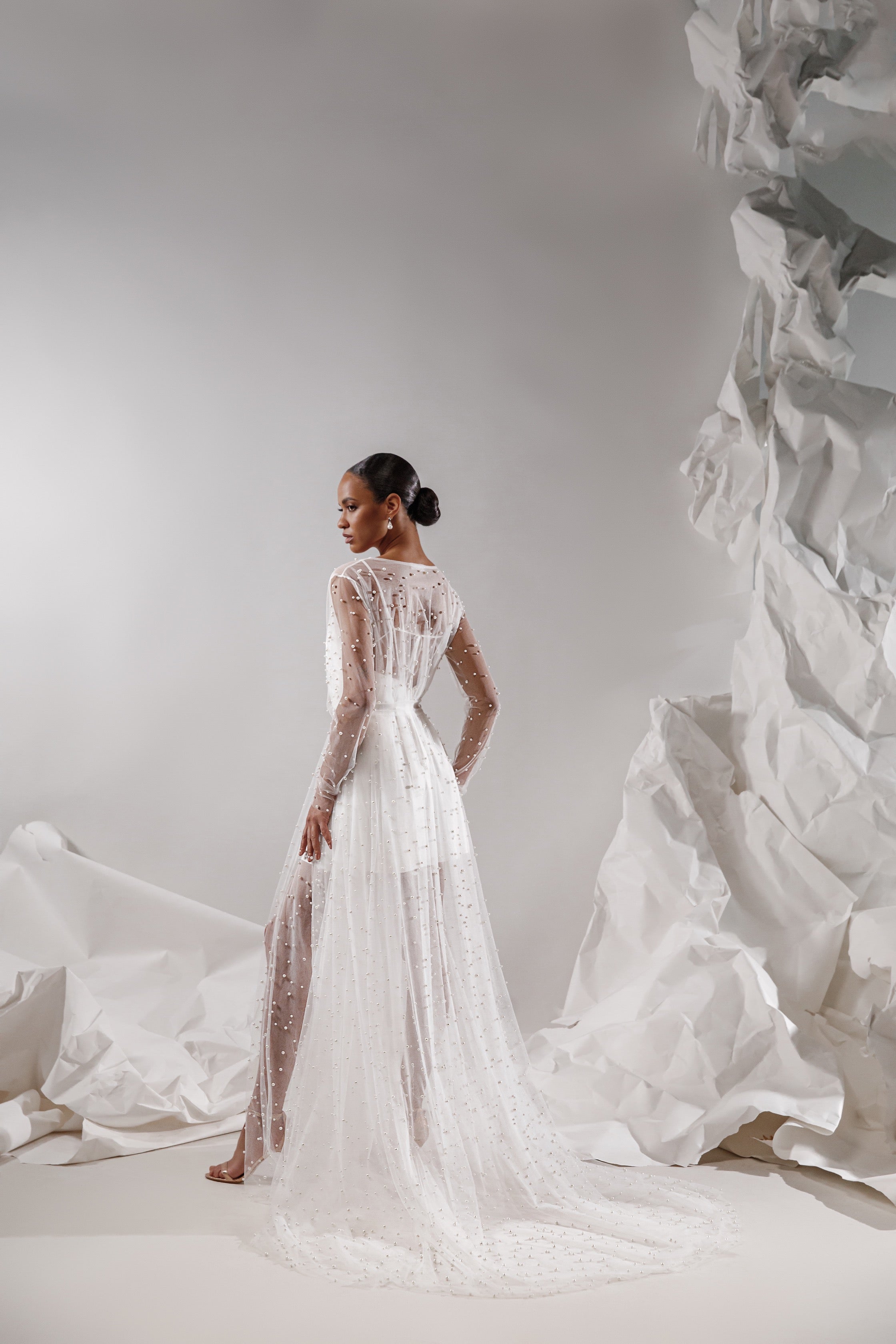 PEARL silk slip dress with pearl embellishment