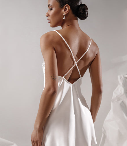 PEARL silk slip dress with pearl embellishment