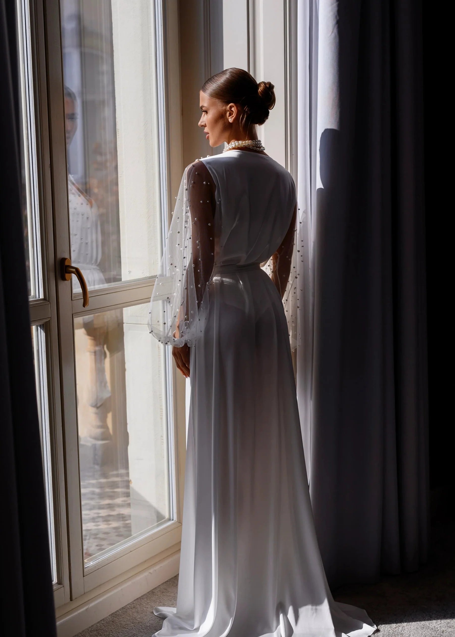 SANDY Bridal Silk Robe with Sheer Sleeves