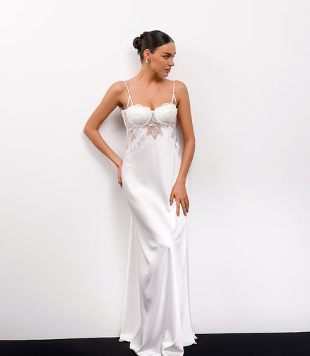 SANTA Silk Slip Dress with Lace Appliqué