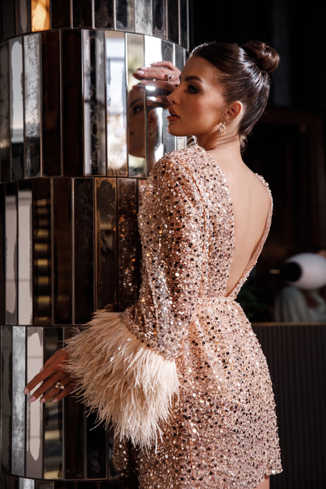 SILVIA Cocktail Dress with Sequins and Feathers