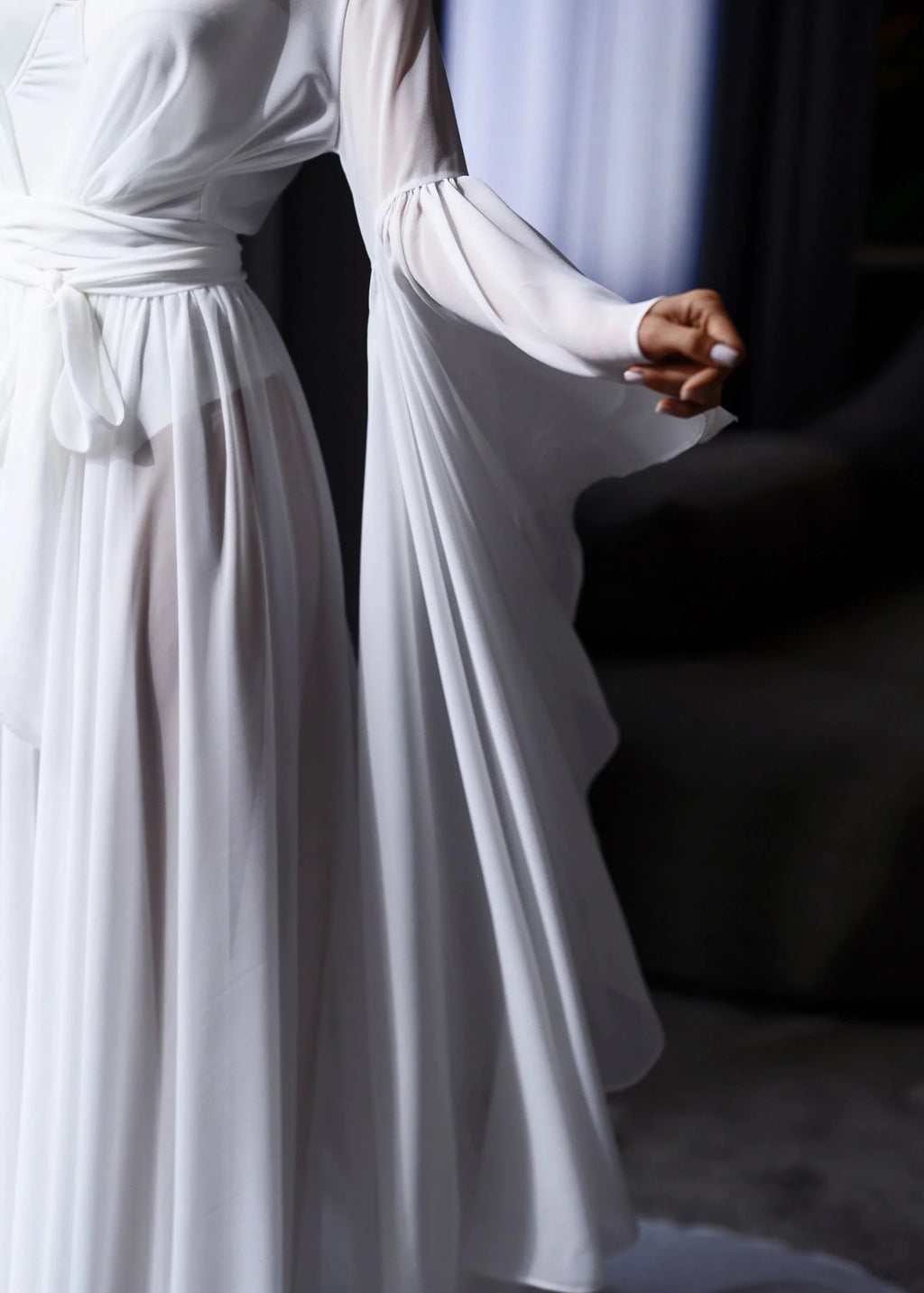 VICTORIA Bridal Robe with Feather Accent and Train