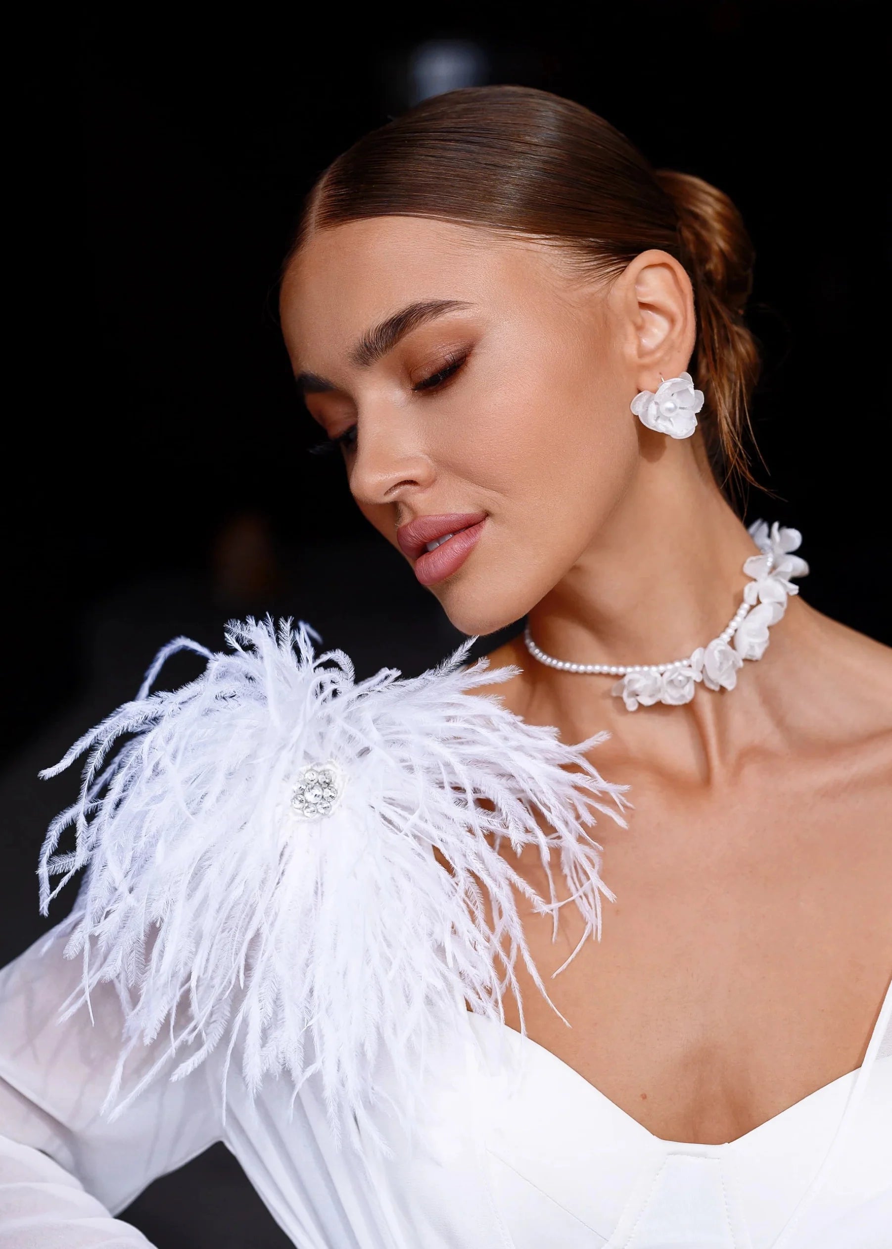 VICTORIA Bridal Robe with Feather Accent and Train