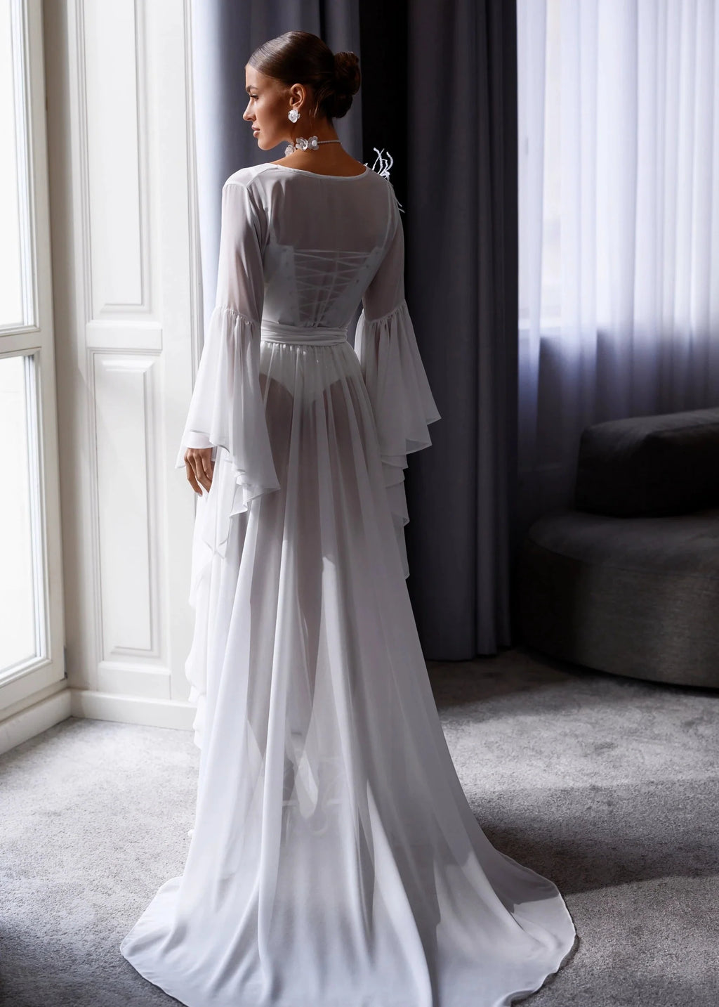 VICTORIA Bridal Robe with Feather Accent and Train
