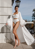 WATER LILY SILK Sheer Silk Chiffon Robe with Ostrich Feather Sleeves & Train