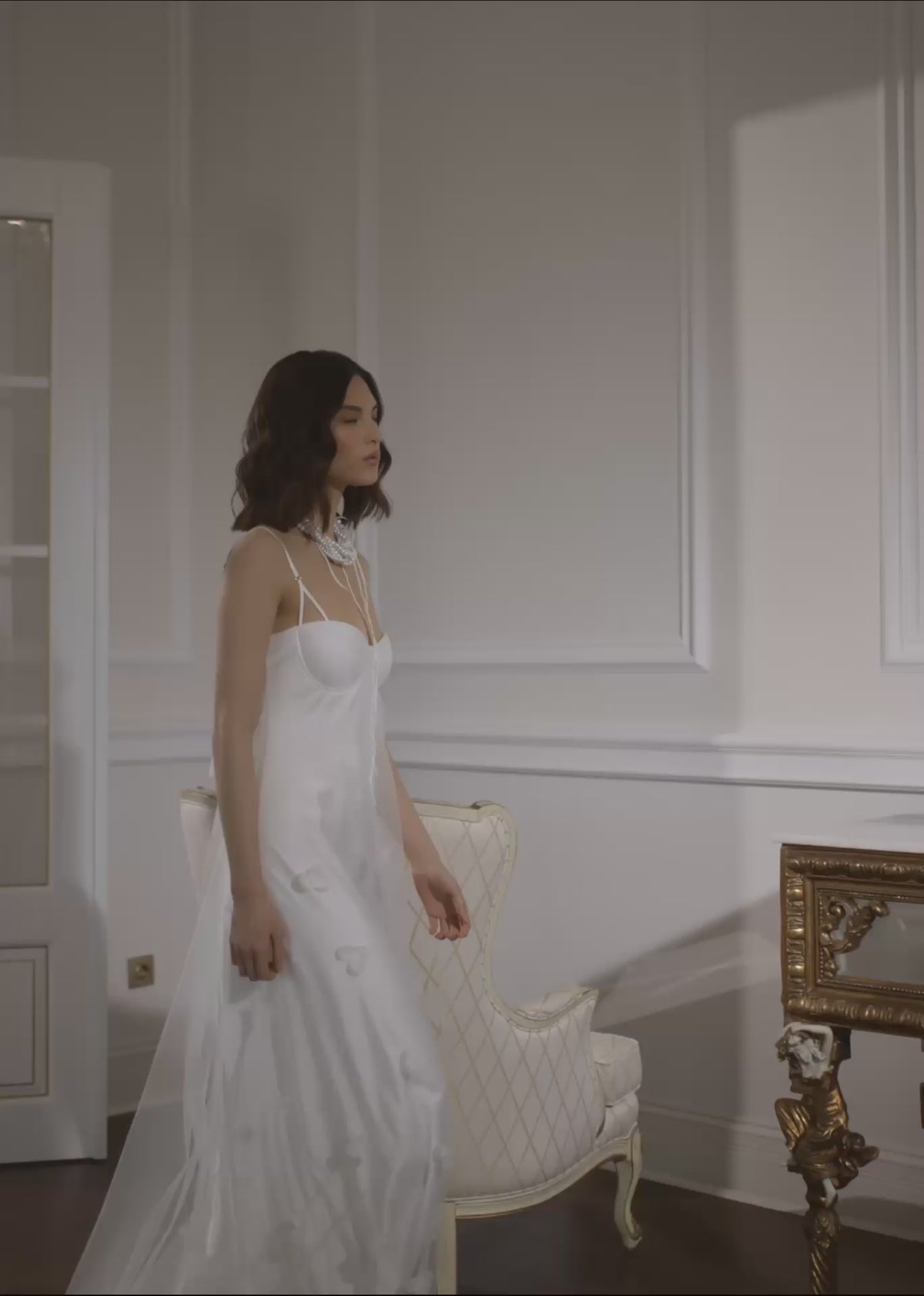 ODETTE slip dress with tulle and 3D flowers